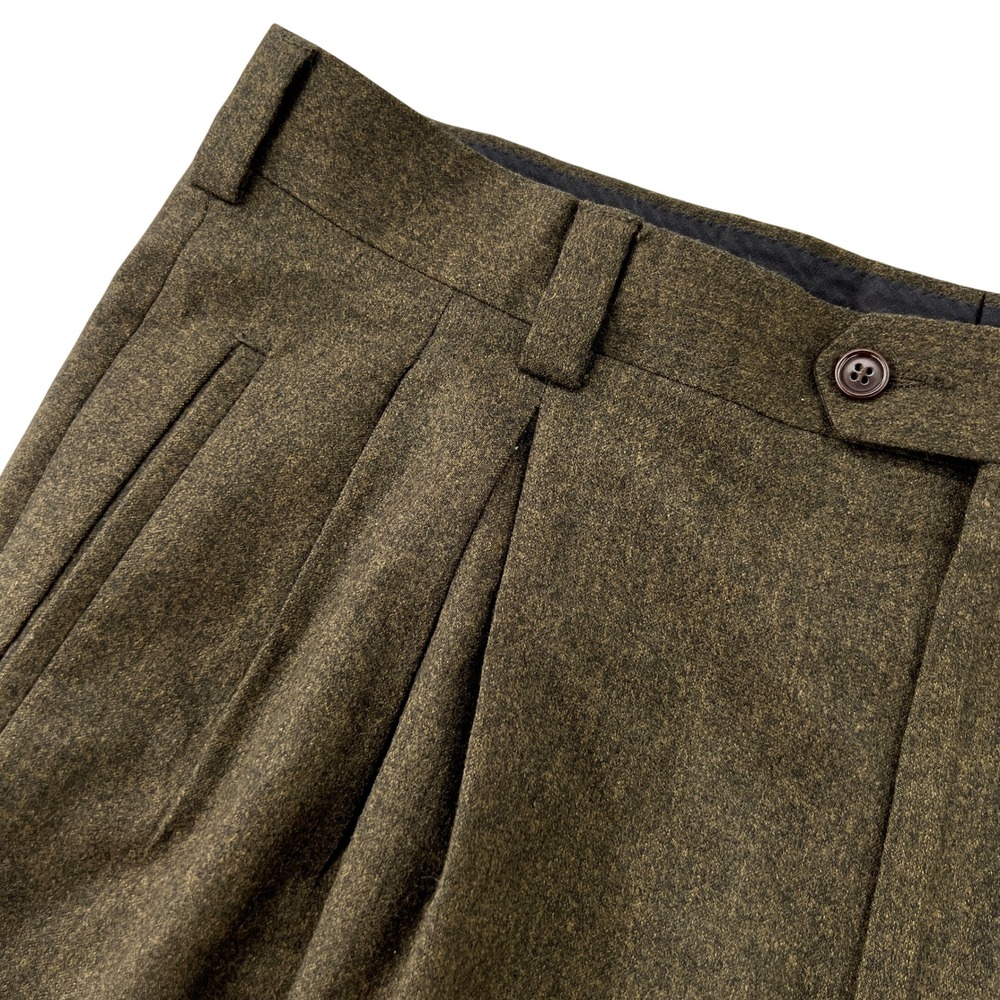 Jhane Barnes Wool Double Pleated Pants Men 38x33 Olive Brown Cuffed Italy Made